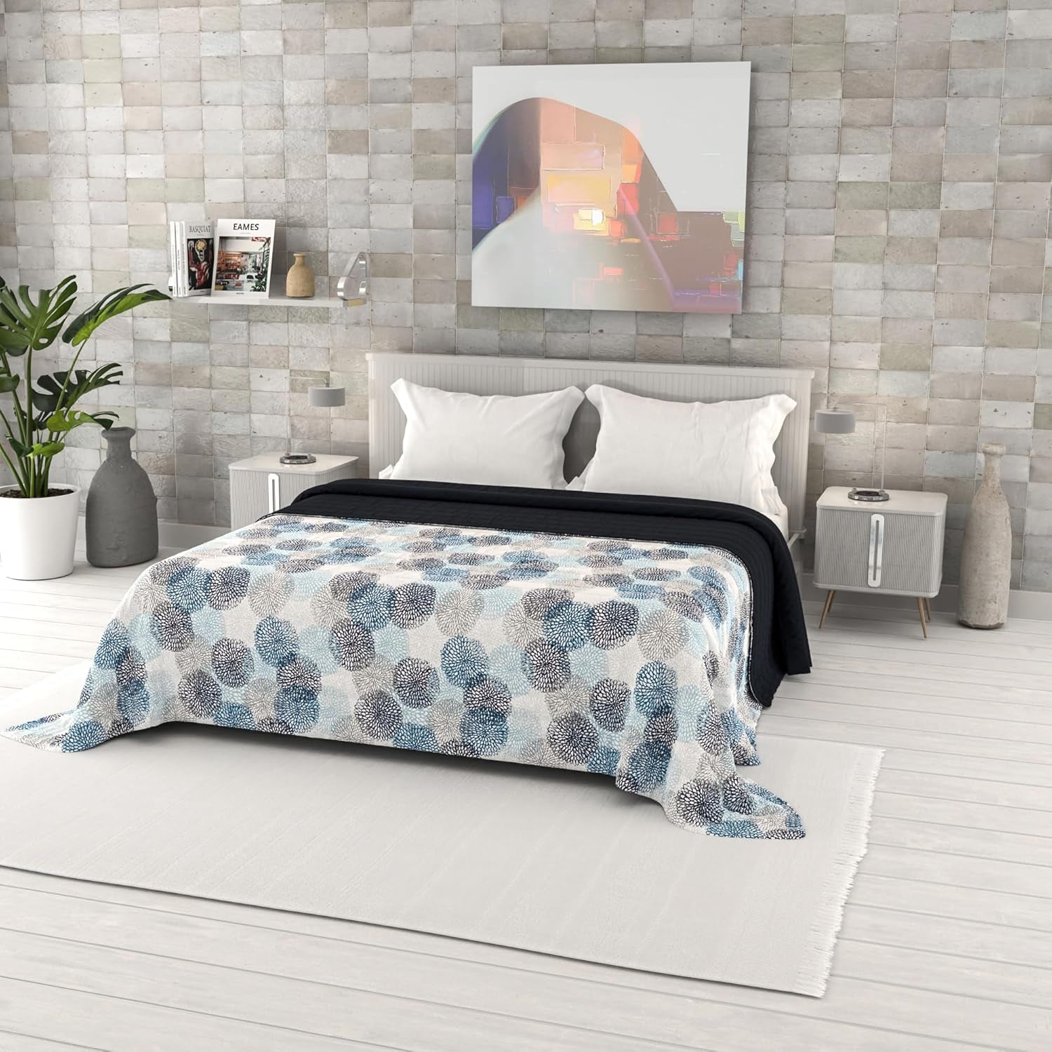 Zomerdekbed met fantasieprint, polyestervulling, Bloemblaadjes, 260X270Cm Dekbedden en quilts Naty Shop Soffioni Blu 260X270Cm