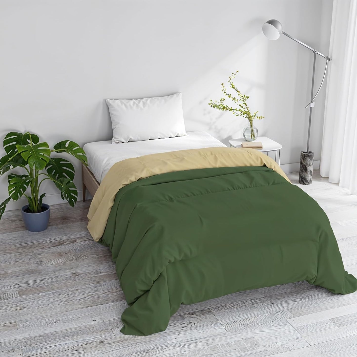 Basic winterdekbed, effen en gevoerd, donkergroen/crème, 200X245Cm Dekbedden en quilts Naty Shop Donkergroen/crème 200X245Cm