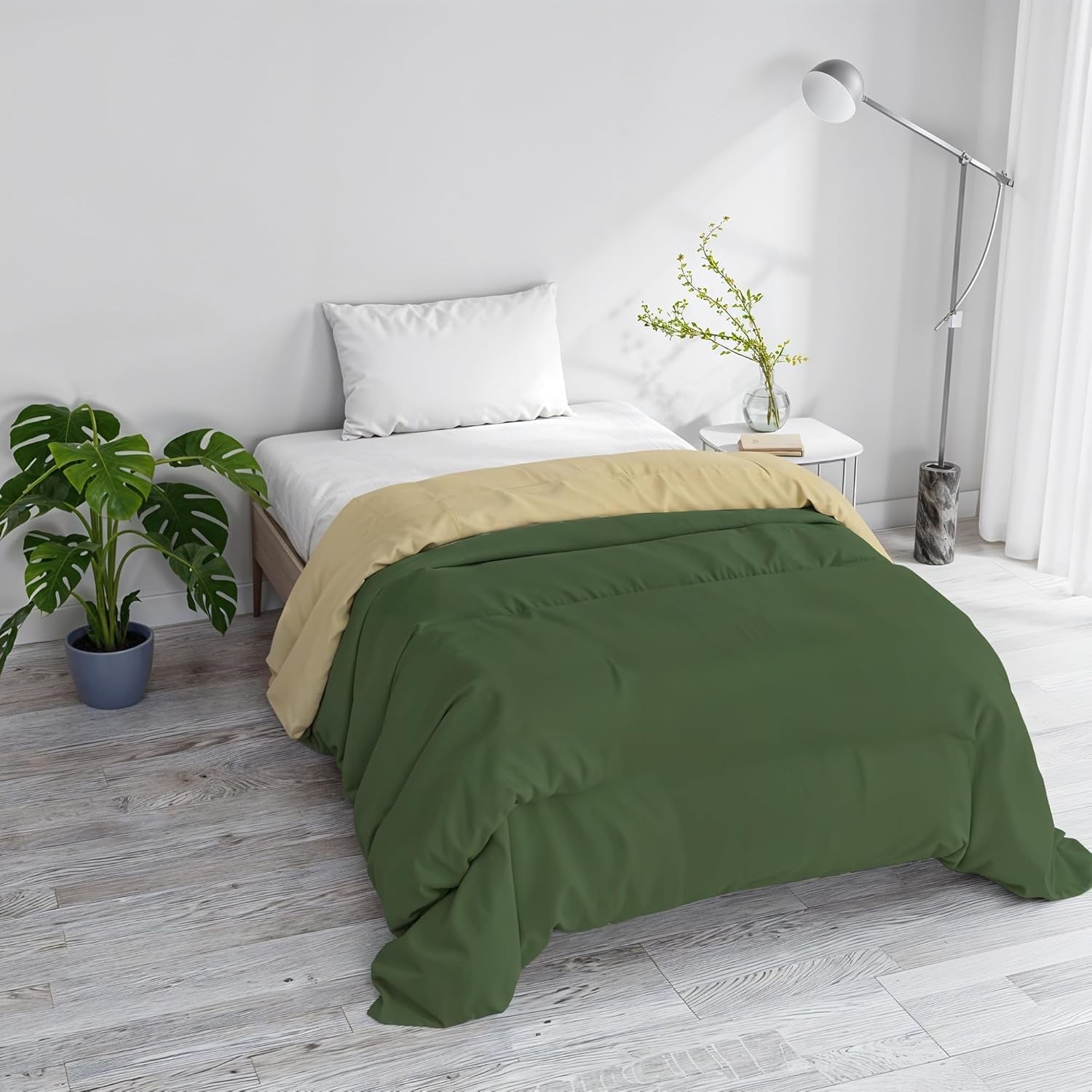 Basic winterdekbed, effen en gevoerd, donkergroen/crème, 200X245Cm Dekbedden en quilts Naty Shop Donkergroen/crème 200X245Cm