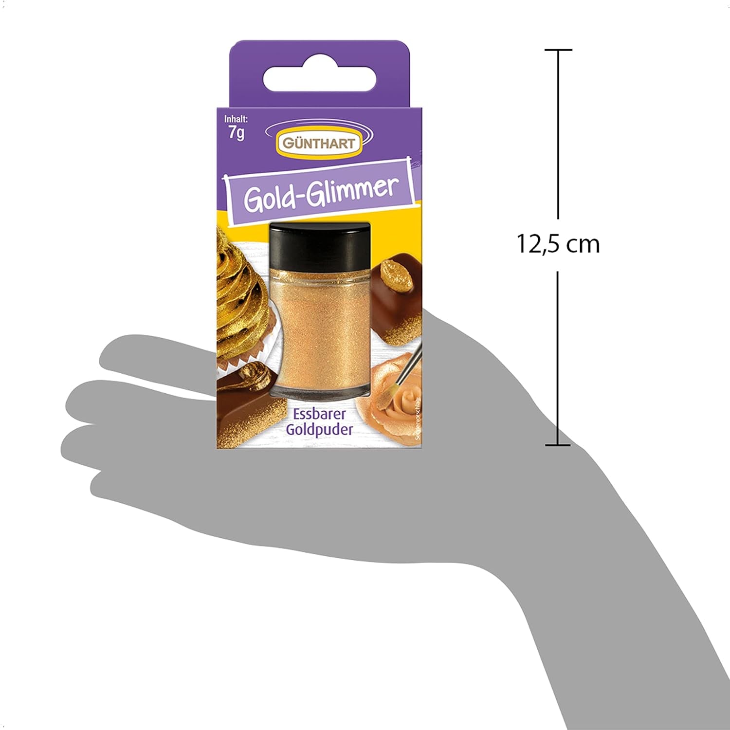 Günthart Backdecor Goudpoeder - Eetbare glitter, kleurstofpoeder voor levensmiddelen, drankglitter - Kleine glitter met goudstof voor bakliefhebbers, 1 pak (1 x 7 g)