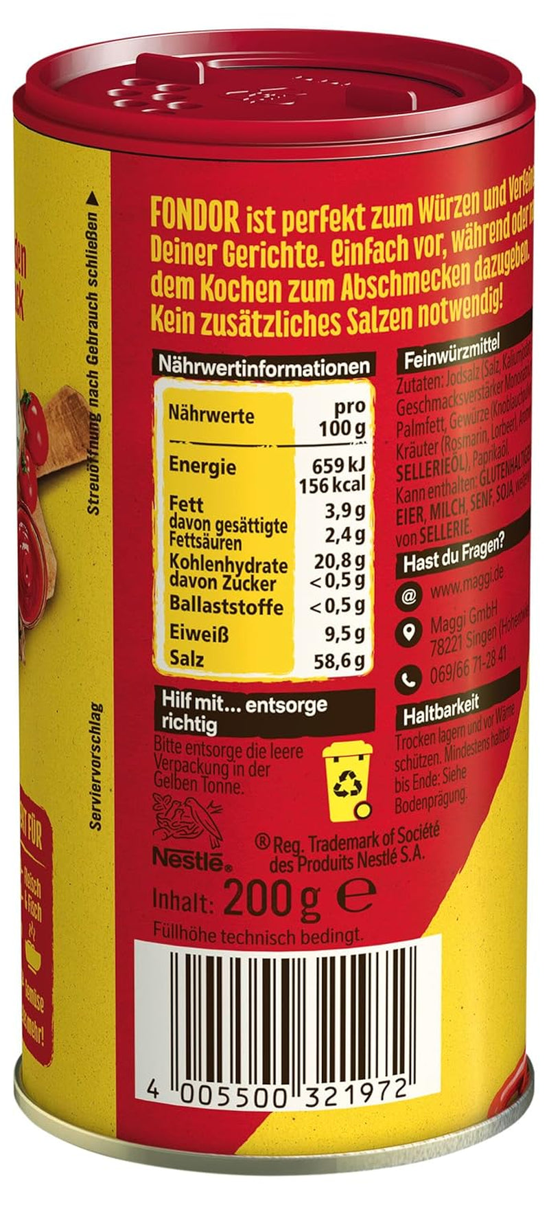 MAGGI Fondor kruiden voor groenten, vlees of vis, kruiden voor soepen of salades, 10 stuks (10 x 200 g)