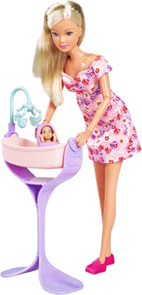 Simba 105733680 Steffi LOVE Doll Hello Baby (29 cm) - Zwangere speelpop met groeiende buik, pop en accessoires - kinderspeelgoed voor meisjes en jongens vanaf 3 jaar, zwart Naty Shop Dolls Standaardtitel