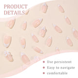 24pcs Witte Amandelpers op Franse nagels met strikken Parels Nepnagels Lijm op valse nageltips Glitternagels