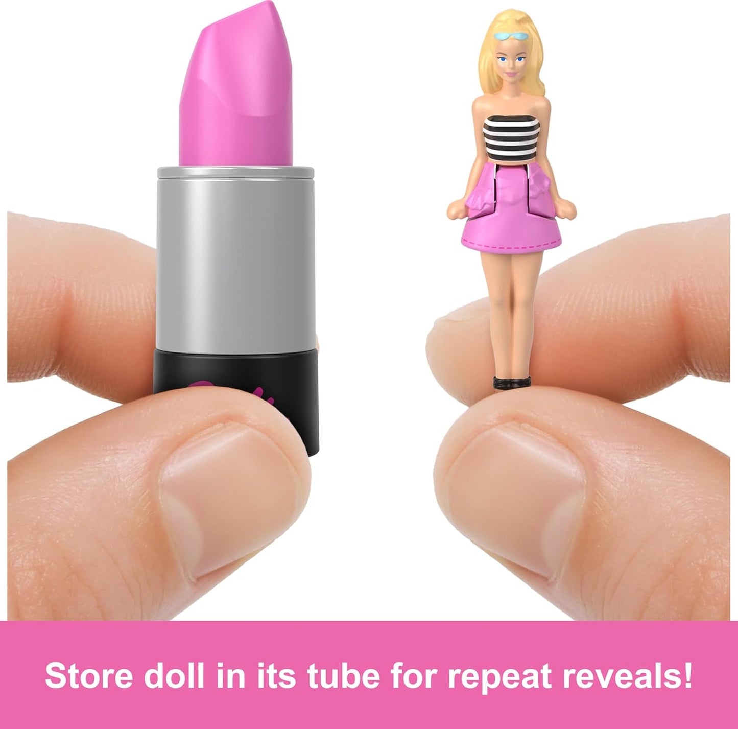 Barbie Mini Barbieland set van 5 fashionista's poppen, ca. Mini-poppen van 3,8 cm hoog in lippenstiftmouwen, verrassingscollectieset (stijlen kunnen variëren), JBD26 Naty Shop-poppen