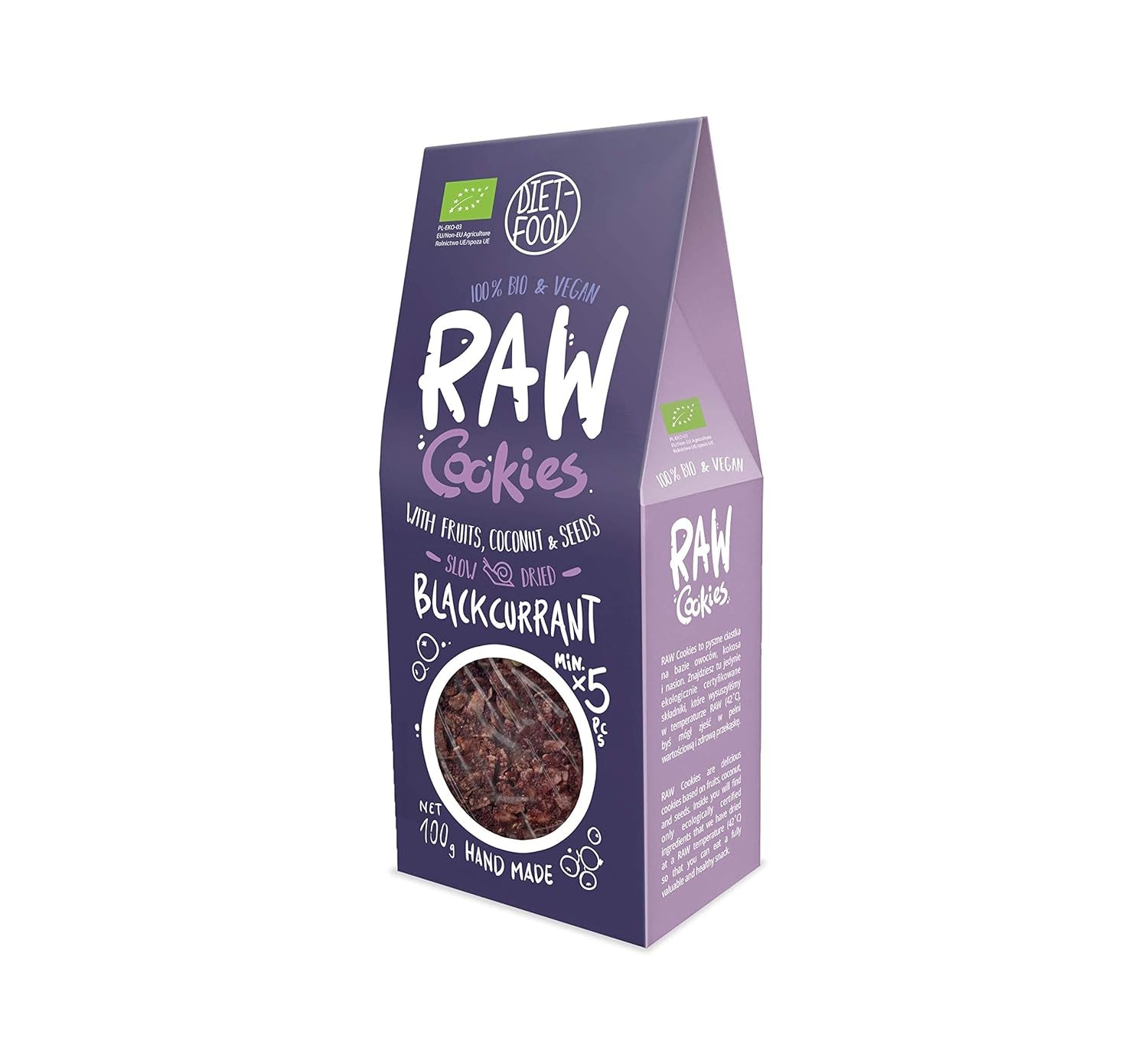 DIET-FOOD RAW Biologische zwarte bessenkoekjes Gezonde snack Heerlijke kantoorkoekjes Conserveermiddelvrij 100 g (1 pak)