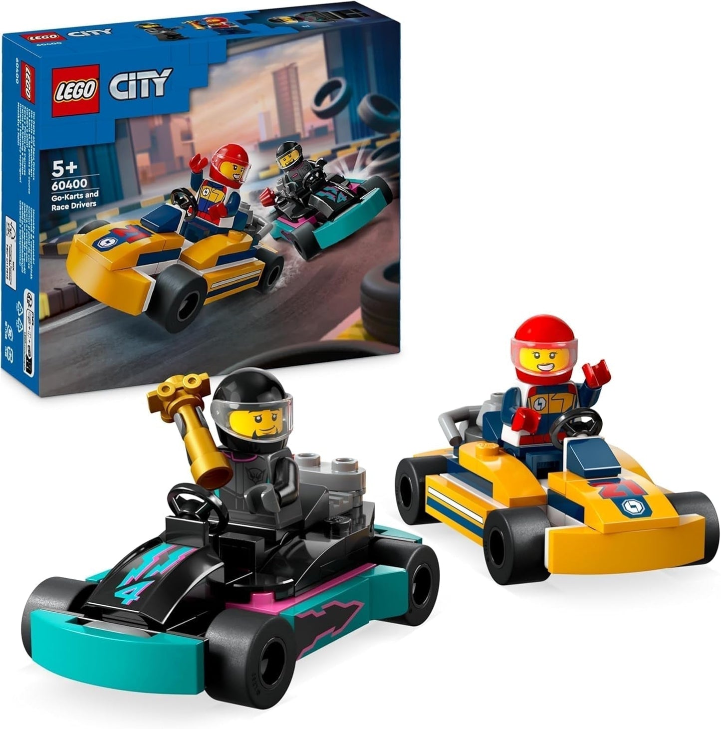 LEGO City Skelters met chauffeurs, 2 minifiguren, chauffeurs- en raceautoset, speelgoedauto's voor jongens en meisjes van 5 jaar oud, leuk cadeau voor kinderen 60400 bouwsets