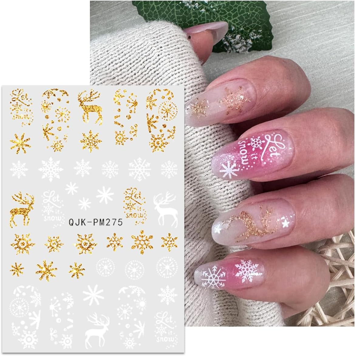JMEOWIO Nagelsticker Weihnachten 10 Blatt Nail Art Sticker Selbstklebend Nagelaufkleber Glitter Schneeflocke Xmas Winter Urlaub Gold Decoratie Nageldesign Zubehör
