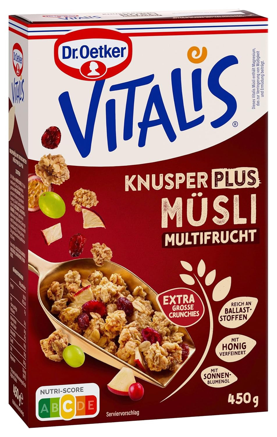 Dr. Oetker Vitalis KnusperPlus Dubbele Chocolade: Krokante muesli met melk- en pure chocolade, pakje van 7 (7 x 450g)