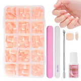 240-delige set valse nageltips, French Press op kunstnagels, pers op Franse nagels, 12 maten, nepnagels met lijm voor dames en heren (naakt wit medium amandel)