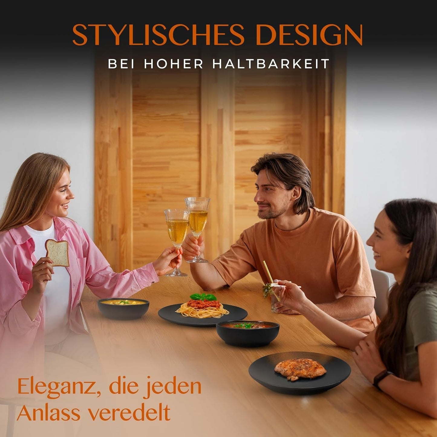 12-delige aardewerk serviesset - Prairie Line - elegant ontwerp in bruin/zwarte tinten, set van 4 dinerborden, 4 dessertborden en 4 dinerborden/Premium collectie
