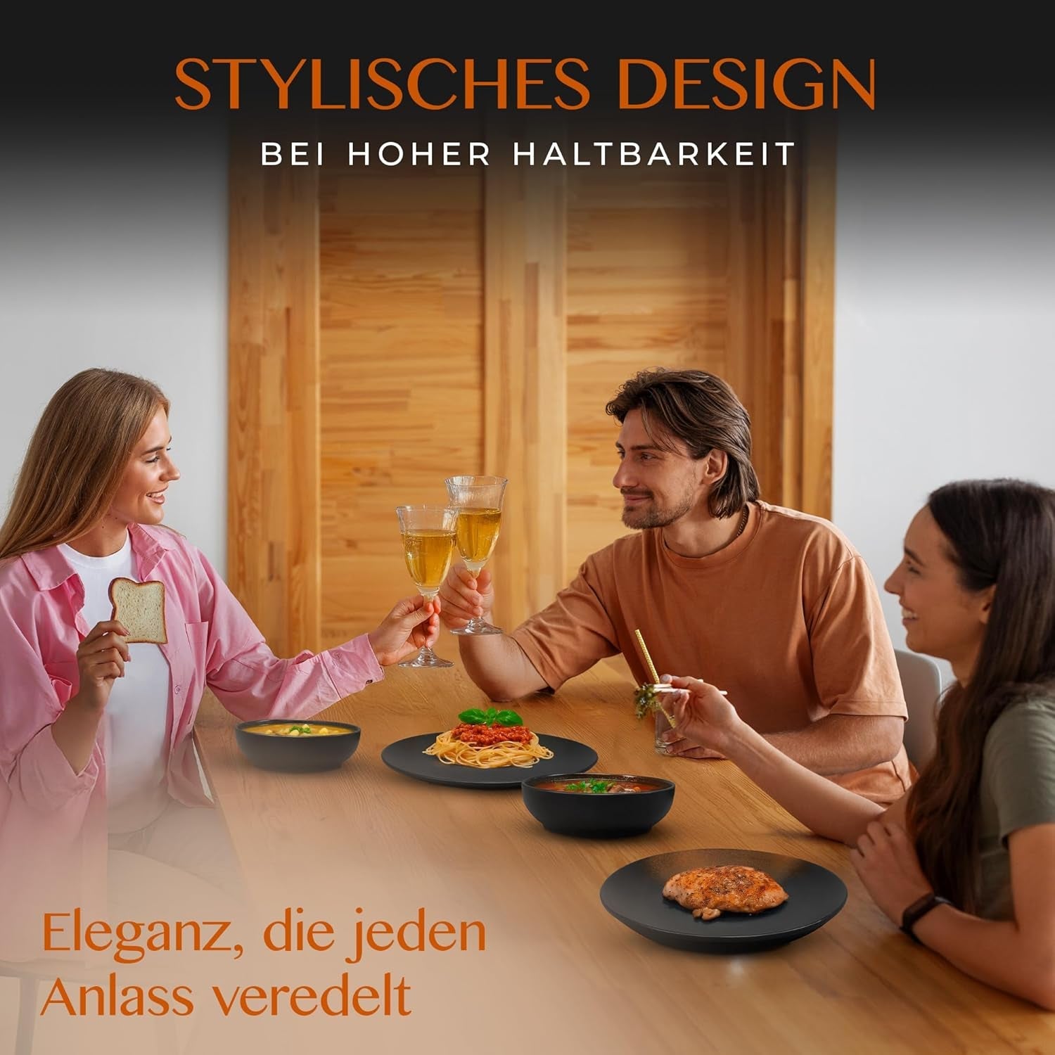 12-delige aardewerk serviesset - Prairie Line - elegant ontwerp in bruin/zwarte tinten, set van 4 dinerborden, 4 dessertborden en 4 dinerborden/Premium collectie