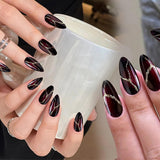 24 stuks rode en zwarte kunstnagels Lijm op kunstnagels Lijm op nagels Amandelvormige nageltips Volledige dekking kunstnagels Druk op nagels Set Rode en zwarte kunstnagels