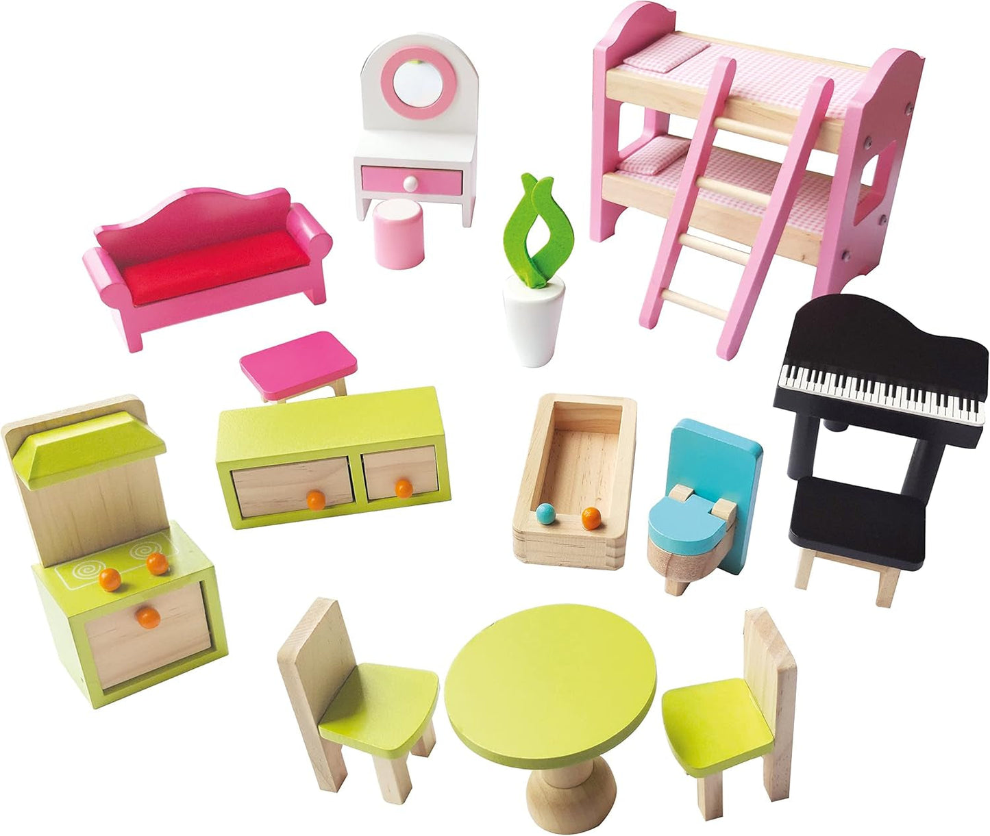 Bino World of Toys Poppenhuis met balkon, Speelgoed voor peuters vanaf 3 jaar, met 3 verdiepingen, trappen, 4 kamers en balkon incl. 15-TLG. Accessoires, Om de vaardigheden van kinderen te bevorderen, Roze design Naty Shop poppenhuizen
