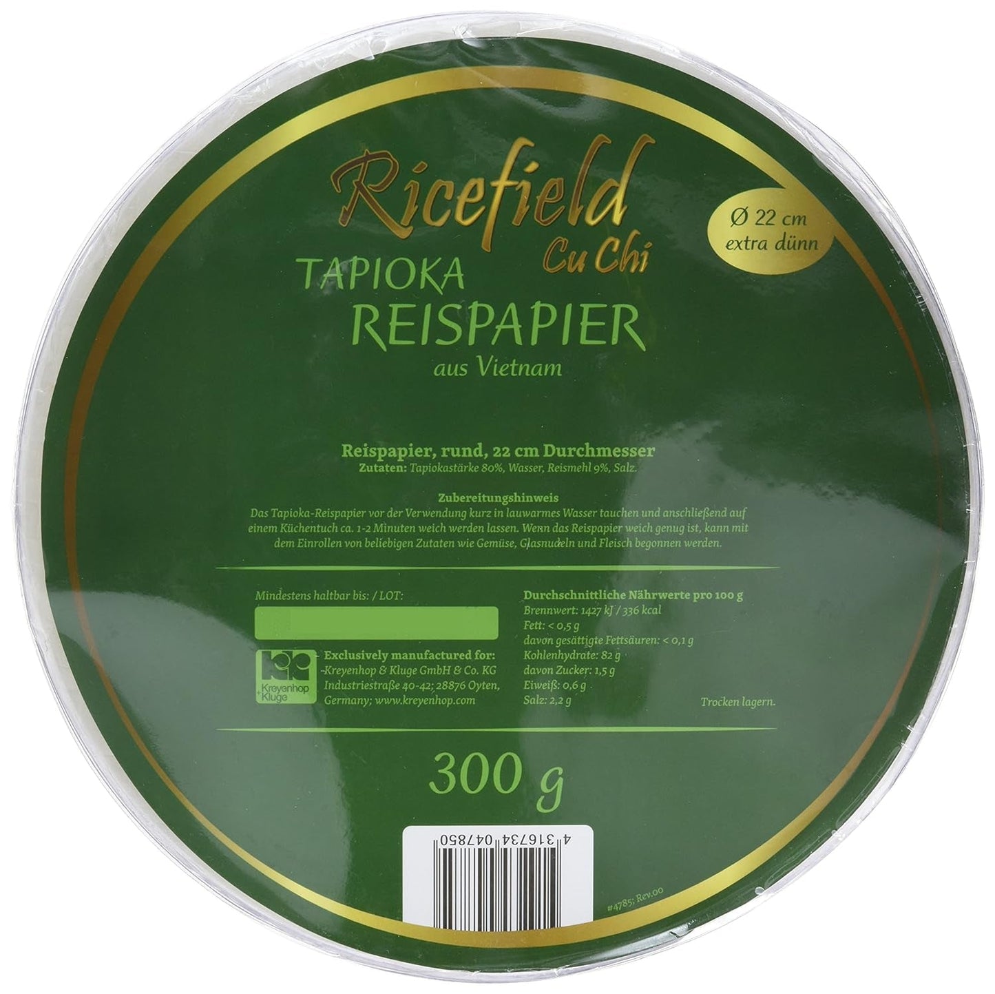 Ricefield Tapioca Rijstpapier Rond 22cm Premium Kwaliteit 300g