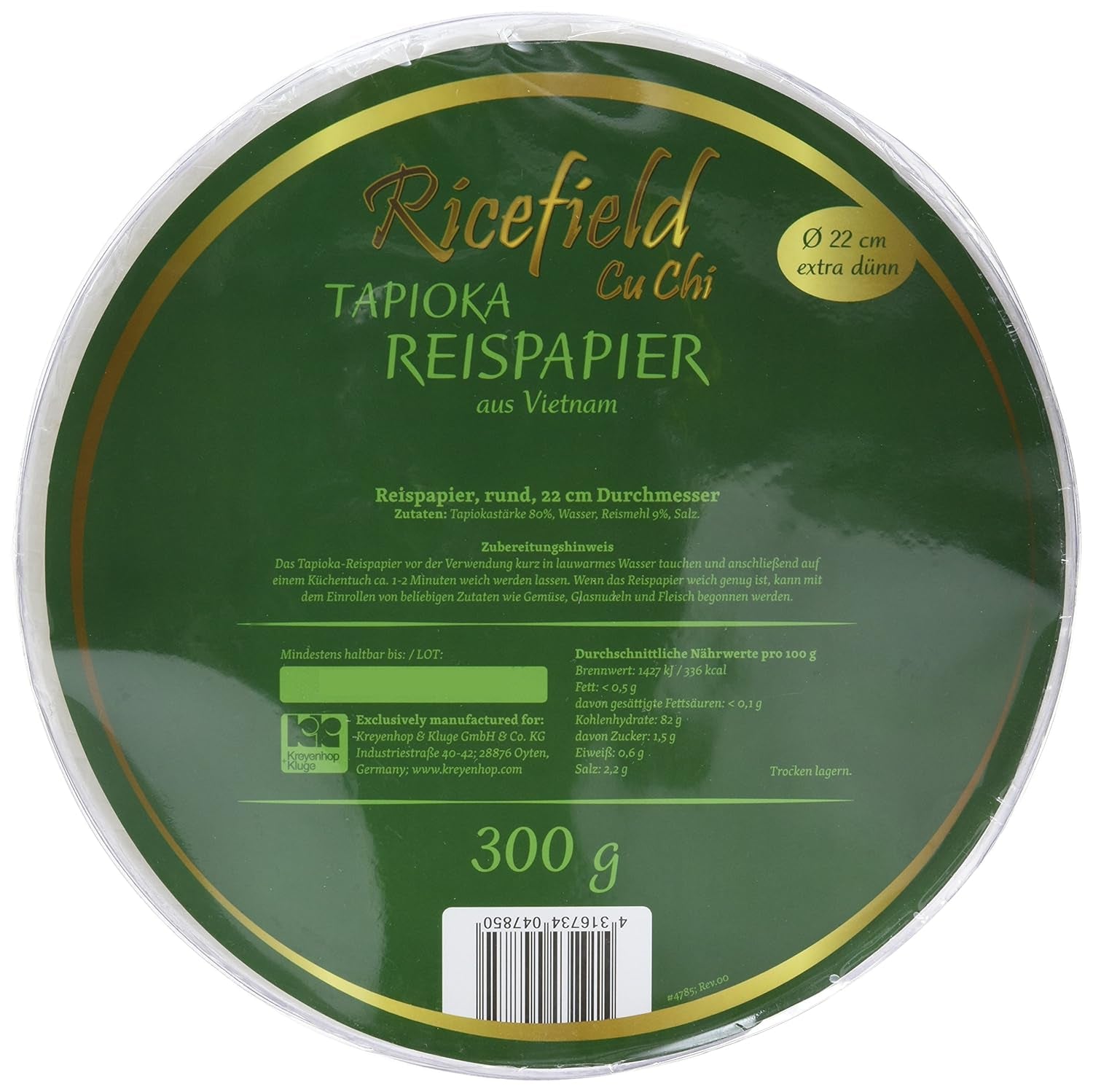 Ricefield Tapioca Rijstpapier Rond 22cm Premium Kwaliteit 300g