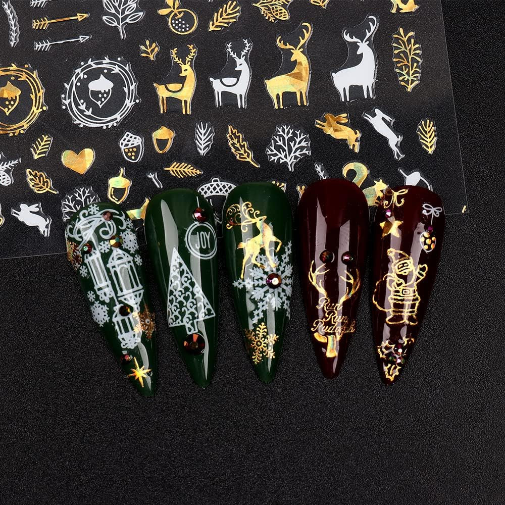 9 Blatt Nagelsticker Weihnachten Nagelaufkleber Selbstklebend Weiß Rentier Schneemann Nail Art Sticker Decoratie Nageldesign Zubehör
