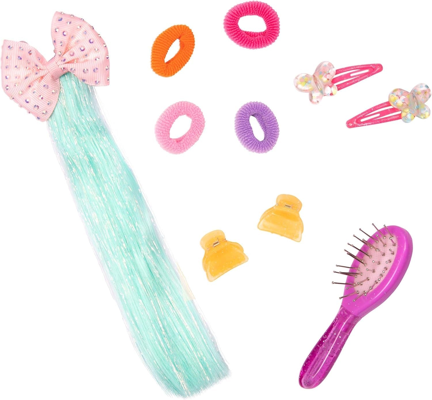 Glitter Girls - Luma - Gelede pop van 36 cm - Uniek paars haar en paarse ogen - Haarextensions, strik, clips en kleurrijke outfit - 3 jaar +