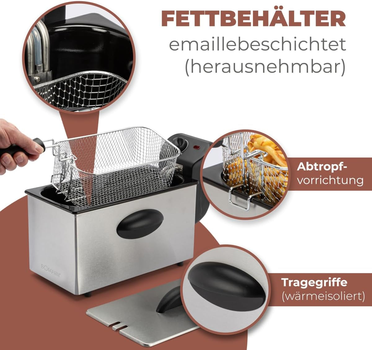 Bomann® oliefriteuse, capaciteit 3 liter, Cool Zone-technologie en afvoer, 2000 W Huishoudelijke apparaten Naty Shop