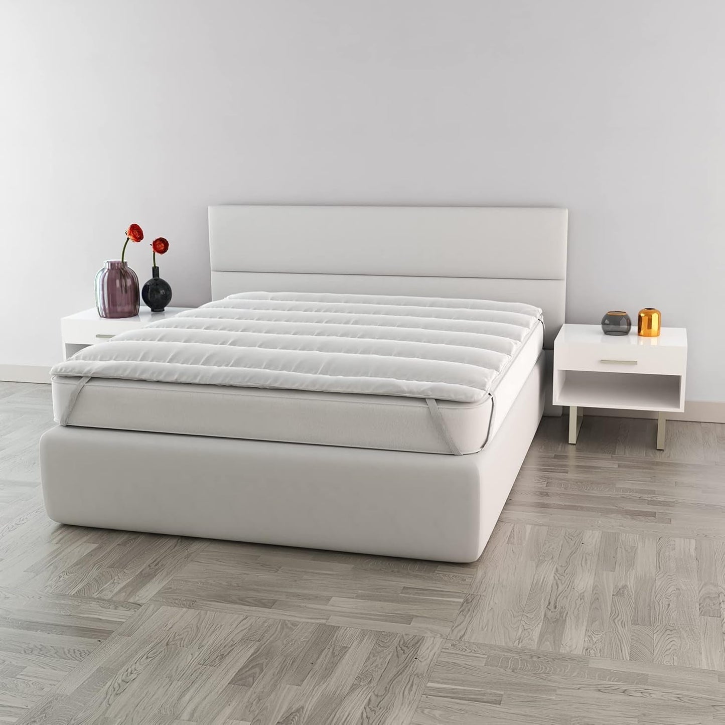 Italiaans beddengoed Elegant gewatteerde topper, wit, dubbele dekbedden en dekbedden Naty Shop 160X195