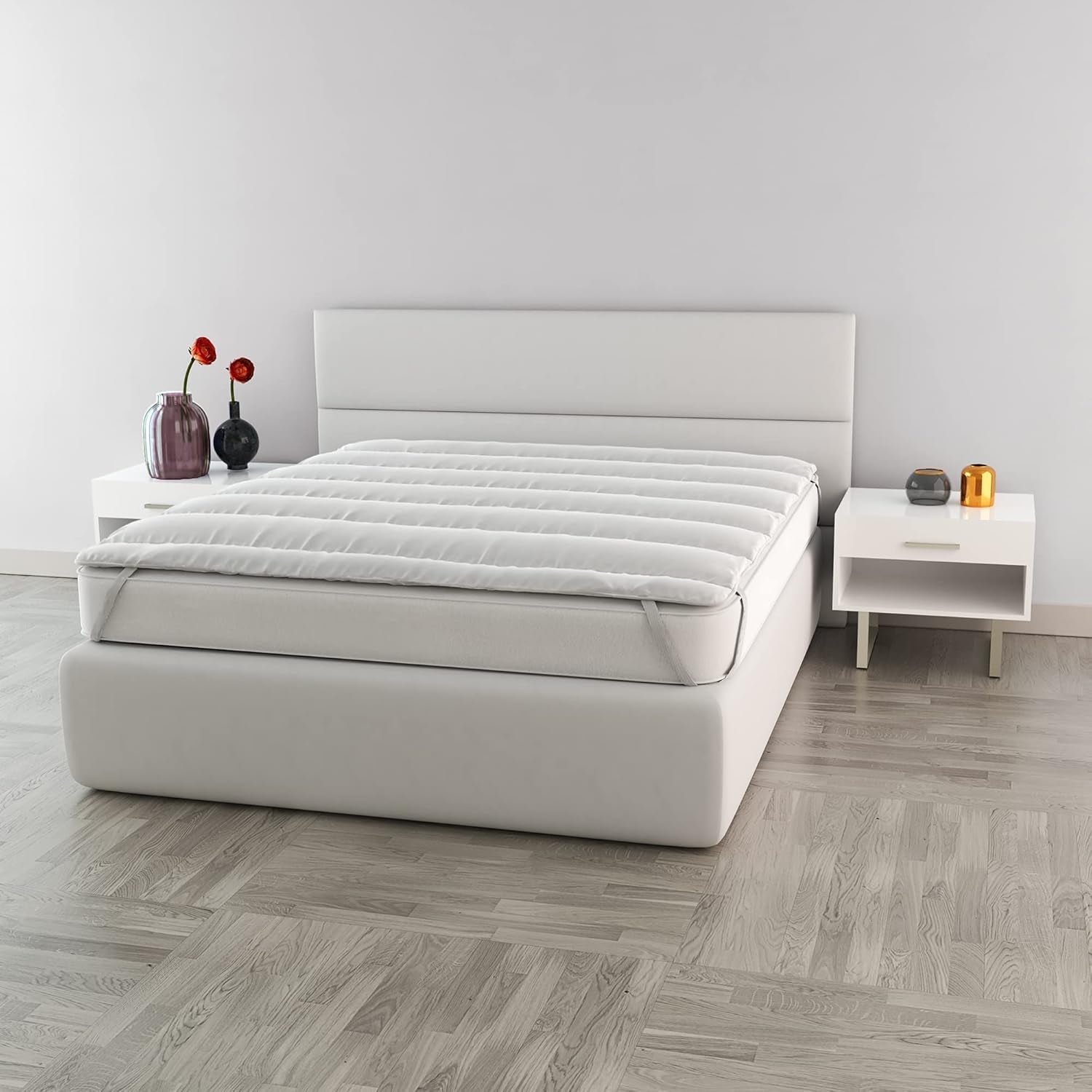Italiaans beddengoed Elegant gewatteerde topper, wit, dubbele dekbedden en dekbedden Naty Shop 160X195