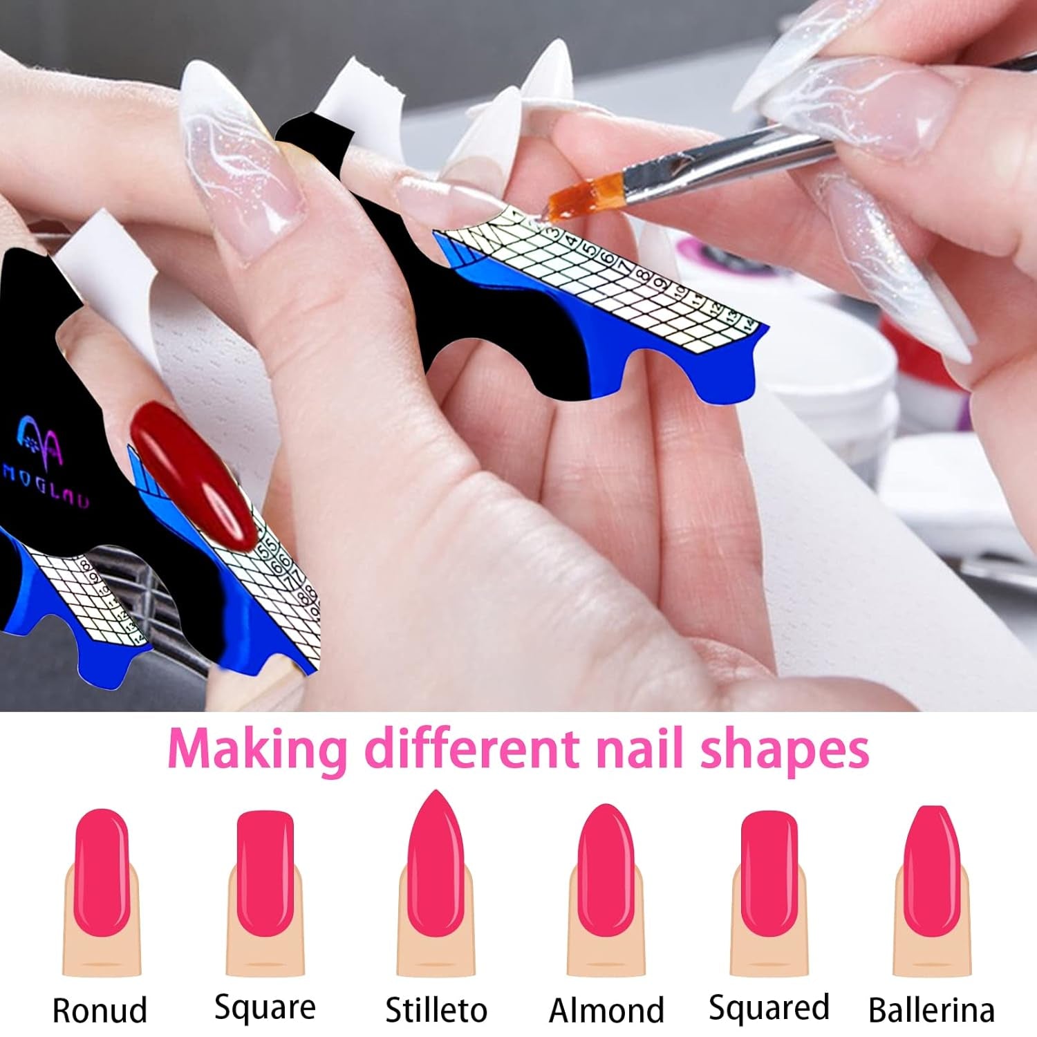 ® 100 nagelsjablonen en 1 vel met 24 doorzichtige zelfklevende schijven voor nagels, nagelverlengingssjablonen, zelfklevende gelnagelverlengingssjablonen, kunstnagelaccessoires