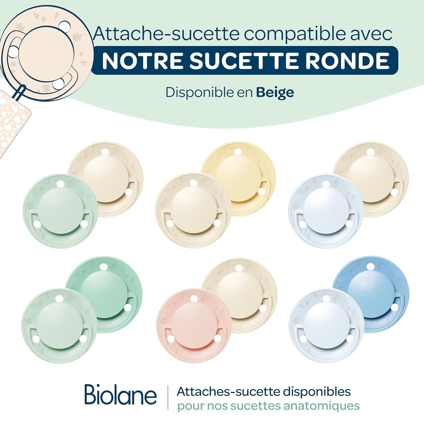 BIOLANE - Ronde speen - Extra dunne fopspeen - 6+ maanden - Bicolor groen - Speen van natuurlijk rubber - Voor orale ontwikkeling - Zacht en comfortabel