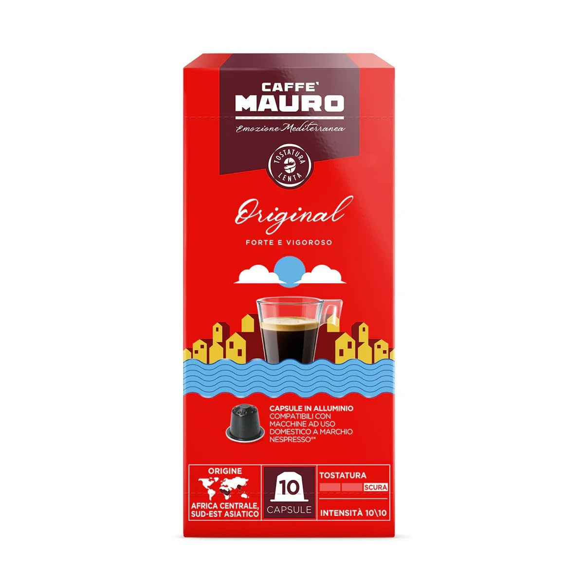Caffè Mauro Torrefazione Kaffeekapseln Espresso Original, Intensität 10/10-50 Kapsel aus Aluminium - Compatibel met Nespresso* Haushalts-Espressomaschinen - Hergestellt in Italien