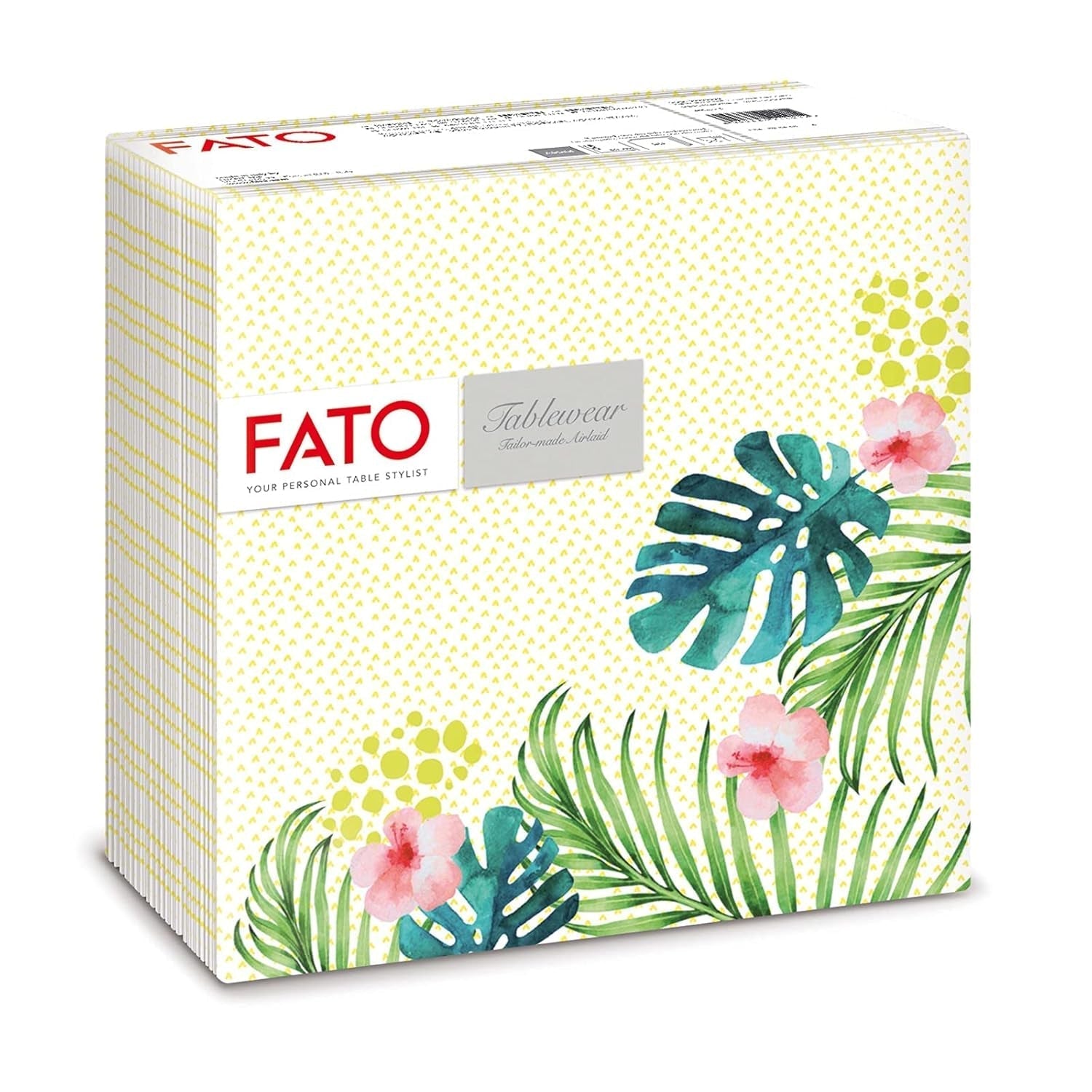 Fato - Droogpapieren servetten, airlaid, textieleffect, verpakking van 50 servetten, 40X40 gevouwen in 4-formaat, Tropicana Decor