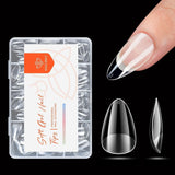 Modelones nageltips 216 stuks - volledige dekking nageltips set, zachte gel tips set, pre-polijsten PMMA hars nageltips, doe-het-zelf lijm op nail art kunstnagels, korte amandelen XS