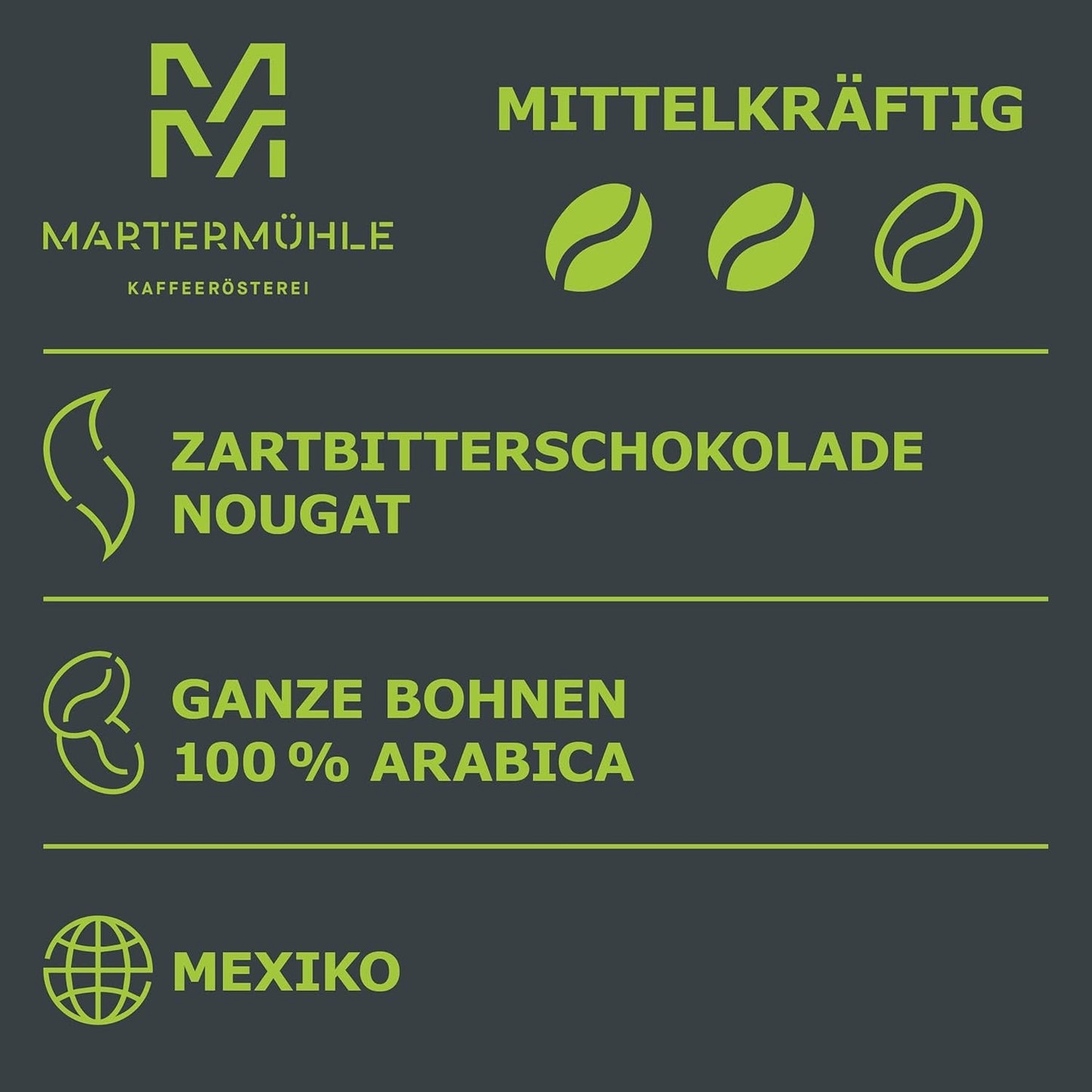 Martermühle Mexiko Bio Espressobohnen entkoffeiniert 1kg mittelkräftig I Arabica I Smaak: Nougat, Zartbitterschokolade I Ganze Bio Espresso-Bohnen schonend geröstet, säurearm