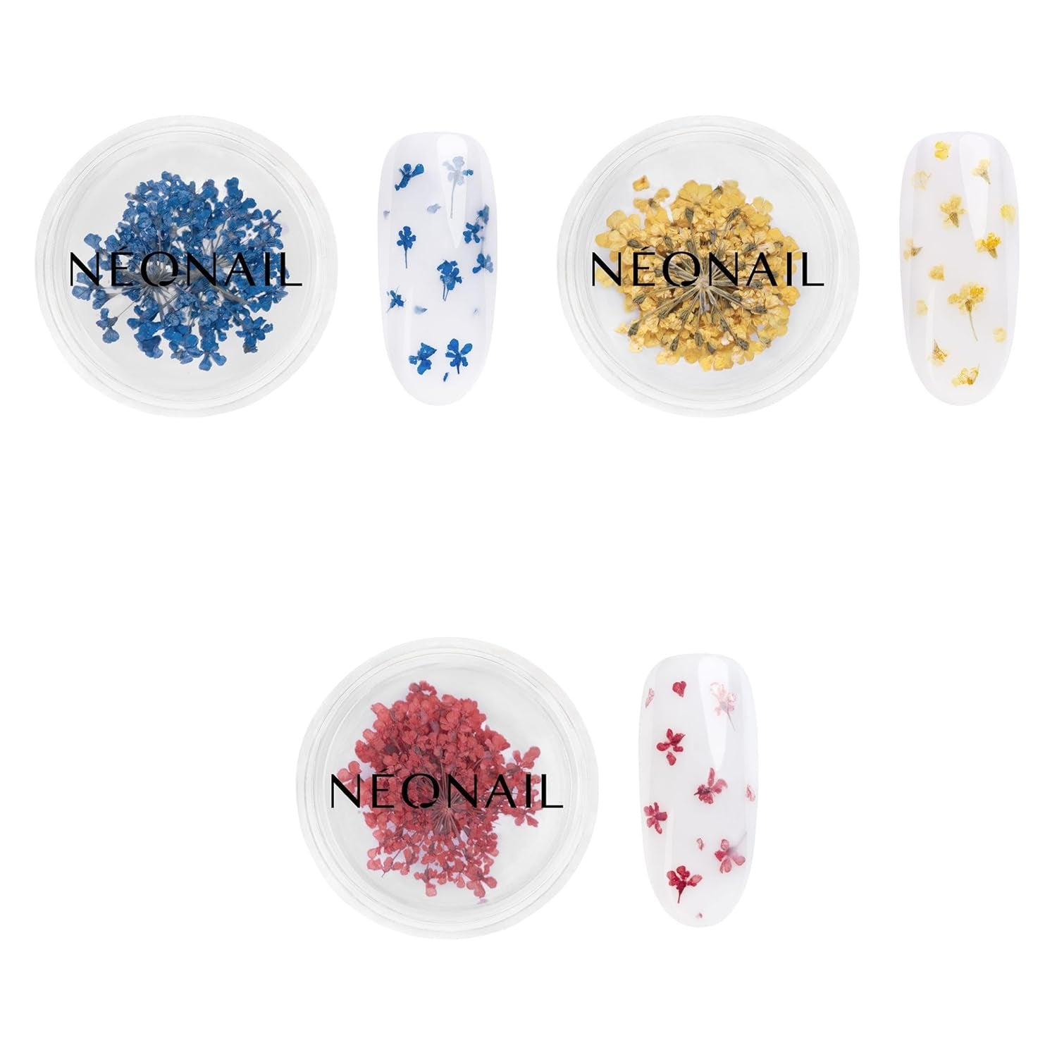 NÉONAIL Nail Art Flowers Set - Trockenblumen - Getrocknete Blumen - Nageldesign Zubehör - Nageldekorationen - Getrocknete Blüten - Nageldecoratie - Gelnägel Zubehör - 3 kleuren - Rosa, Lila, Oranje