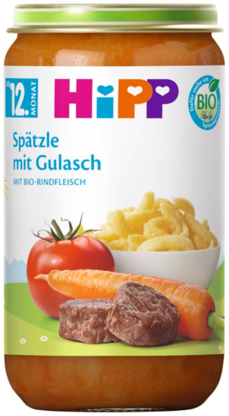 HiPP biologische maaltijden vanaf 12 maanden Spätzle met goulash, 250g, verpakking van 6 (6x250g) Verpakking kan variëren