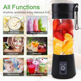 Mixer Smoothie Maker Tragbarer Entsafter: 380Ml Standmixer Persönlicher Shaker Proteinshake Mit 6 Edelstahlmesser Tragbar-Bpa-Freie Mit USB-Mixbecher Voor Shakes,Saftoutdoor,Schwarz Bucatarie Naty Shop