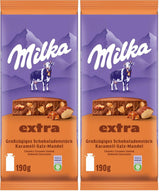 Milka Extra Caramel Salt Amandel - Alpenmelkchocolade met stukjes karamel, amandelen en een snufje zout - 190g