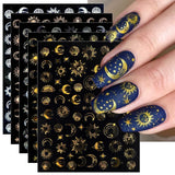 JMEOWIO Nagelsticker Mond Stern Sonne 10 Blatt Nail Art Sticker Selbstklebend Nagelaufkleber Bunt Decoratie Nageldesign Zubehör