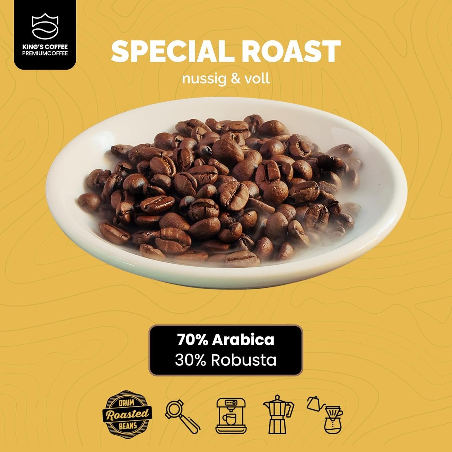 KING'S COFFEE - SPECIAL ROAST - 1 kg Barista Premium Espressobonen - Koffie met lage zuurgraad - Branden in kleine batches in Italië - De beste Arabica-Robusta-mix voor volautomatische machines en portafiltermachines