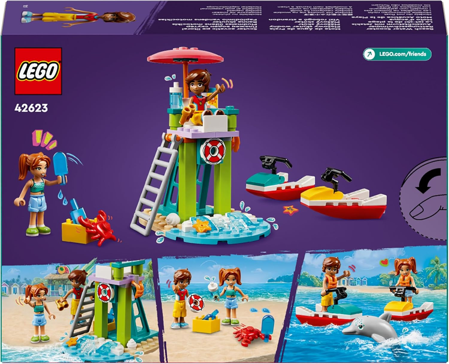 LEGO Friends badmeester-uitkijktoren met jetski's, kinderspeelgoed, cadeau-idee voor meisjes en jongens vanaf 5 jaar met 2 figuren en een dolfijn, jetski-speelgoed 42623 Bouwsets Besuche den LEGO-Store