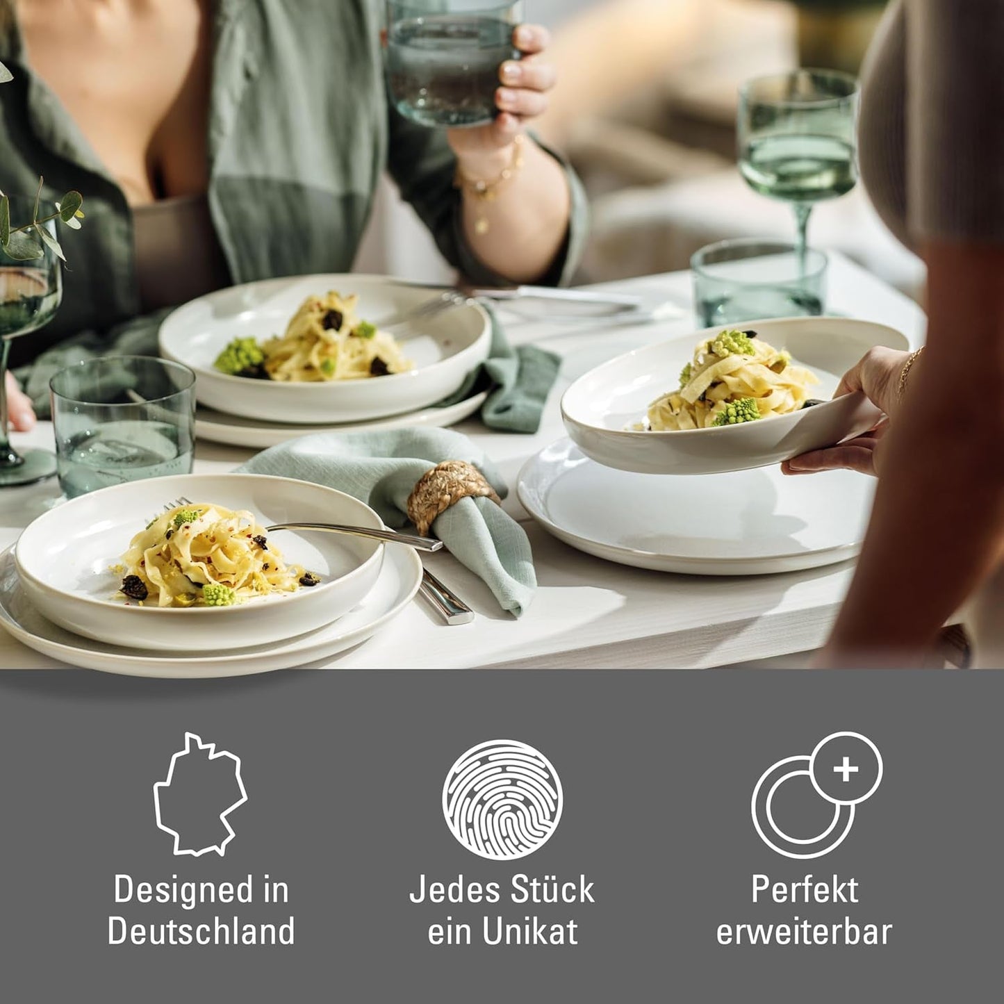 leuk vinden. van Villeroy & Boch – Crafted Cotton Dinner-Set 4 teilig Weiß, Spülmaschinenfest, Mikrowellensicher, Geschirrset, Tafelservice Modern, Speiseteller, Tiefe Teller, Pottery-Look, Premium Porzellan