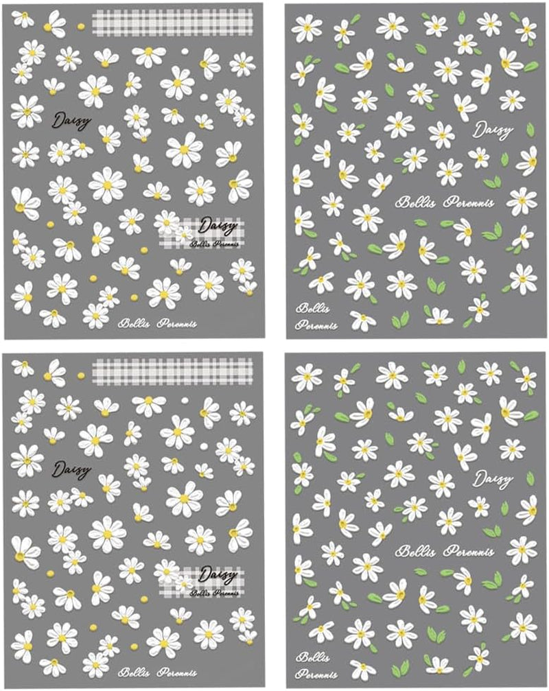5D Reliëf Witte Madeliefjes Nagelstickers Bloemen Nagelstickers Bloemen Folie Zelfklevende Stickers Nail Art Stickers Madeliefjes Nageldecoratie Accessoires Bloemendesign Stickers Nail Art