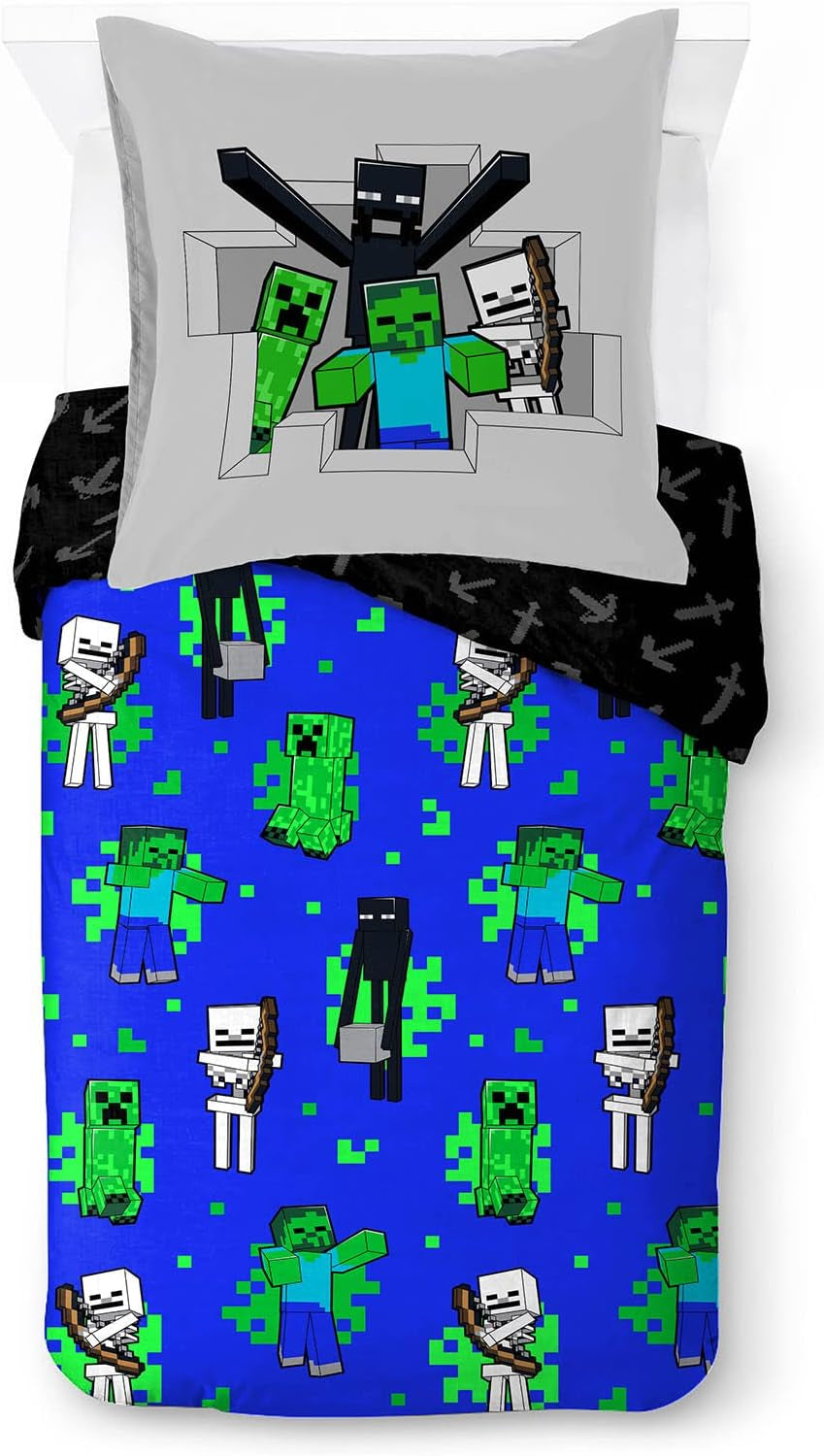 Beddengoed voor kinderen, Disney figuren, 100% katoen Beddengoed - kinderen Naty Shop Blauw - Minecraft 135X200/80X80 (2-delig)