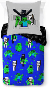 Beddengoed voor kinderen, Disney figuren, 100% katoen Beddengoed - kinderen Naty Shop Blauw - Minecraft 135X200/80X80 (2-delig)