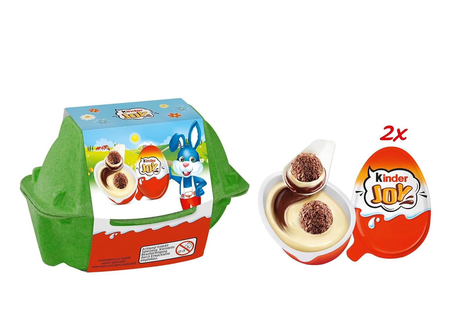 Kinder Joy-pakket van 2 - De ene helft met heerlijke melk- en cacaoroom en knapperige balletjes, en de andere helft met een geweldige verrassing - Paaschocolade, Paassnoepjes - Paascadeau - 40g