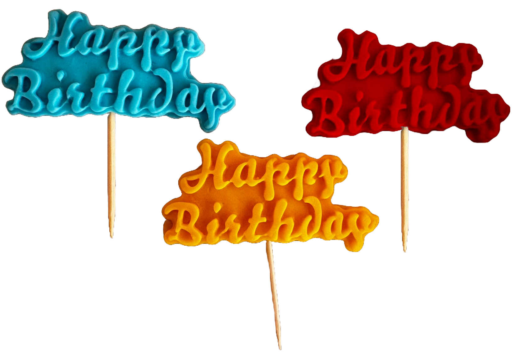 Set van 3 eetbare suikerpasta-decoraties, Happy Birthday Sugar Paste Decorations Naty Shop