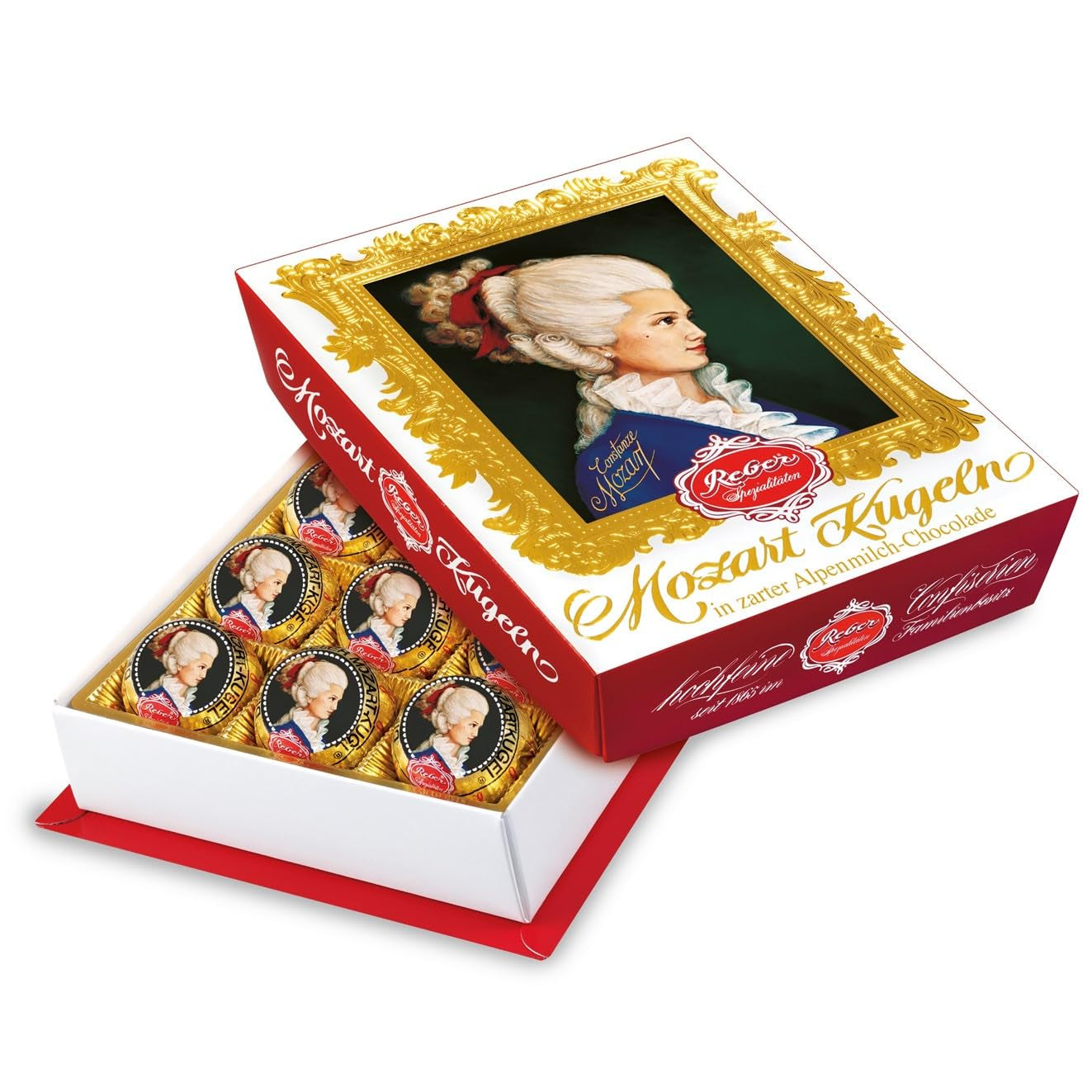 Reber Mozart-balletjes met pure chocolade, verpakking van 6 met marsepein en nougat, veganistisch - 1 x 120 g