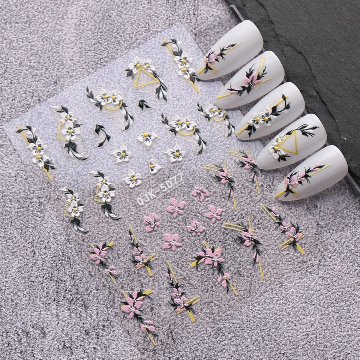 JMEOWIO 6 Blatt 3D Nagelsticker Frühlings Blume Nail Art Sticker Selbstklebend Nagelaufkleber 5D Stereoskopisch Bunte Sommer Blumen Decoratie Nageldesign Zubehör