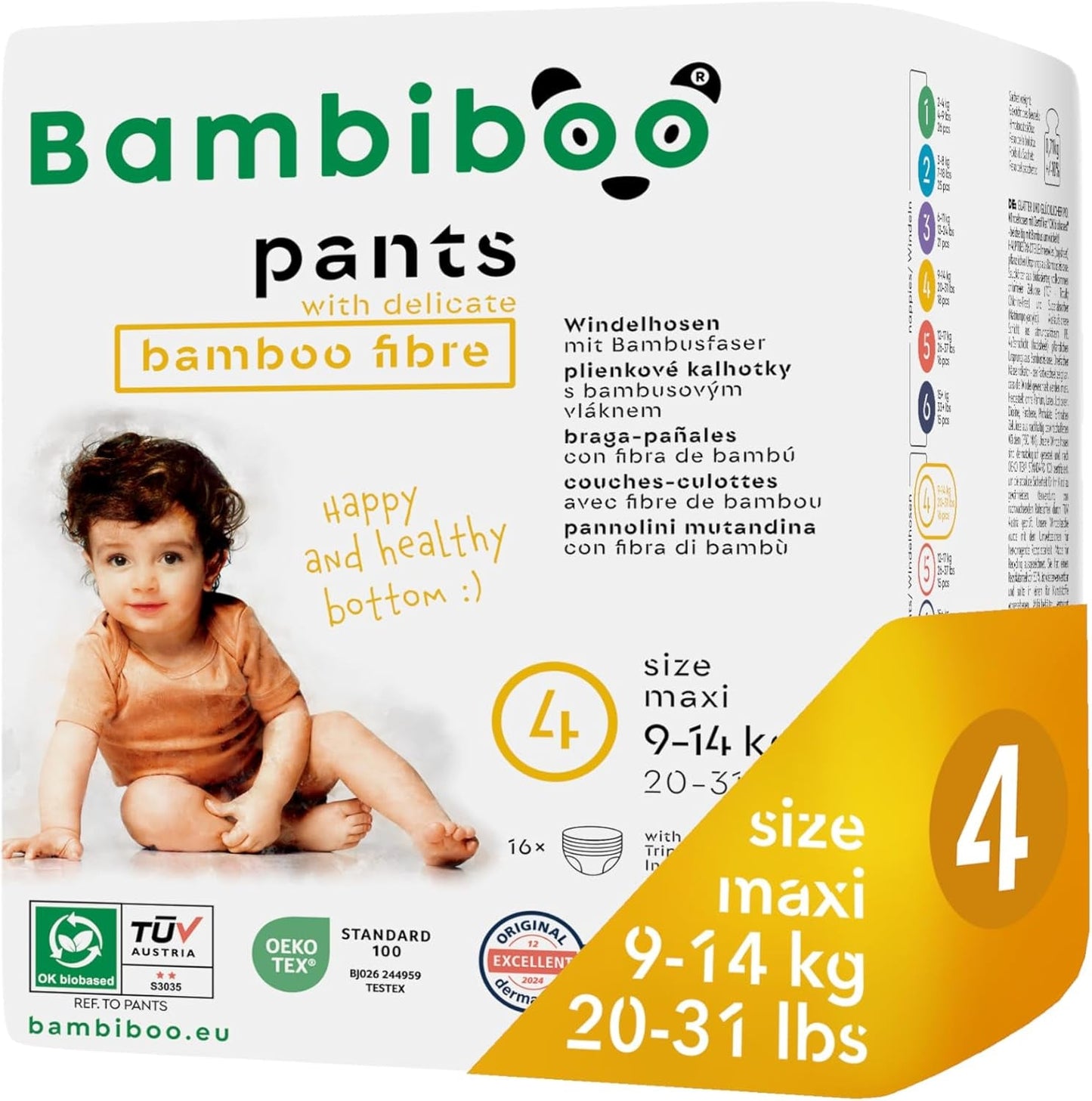 Bambiboo Wegwerpluiers, huidvriendelijk, fijne bamboevezel - Babyluierslipjes - Wegwerpluierhoezen - Gevoelige huidbescherming - Zeer absorberend - Maat 4 (Maxi), 16 stuks