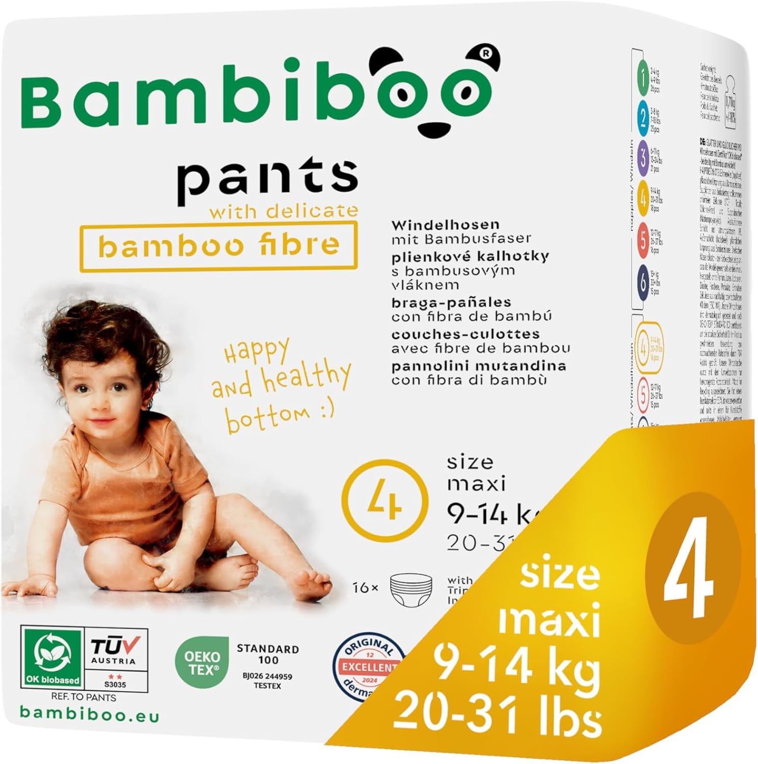 Bambiboo Wegwerpluiers, huidvriendelijk, fijne bamboevezel - Babyluierslipjes - Wegwerpluierhoezen - Gevoelige huidbescherming - Zeer absorberend - Maat 4 (Maxi), 16 stuks