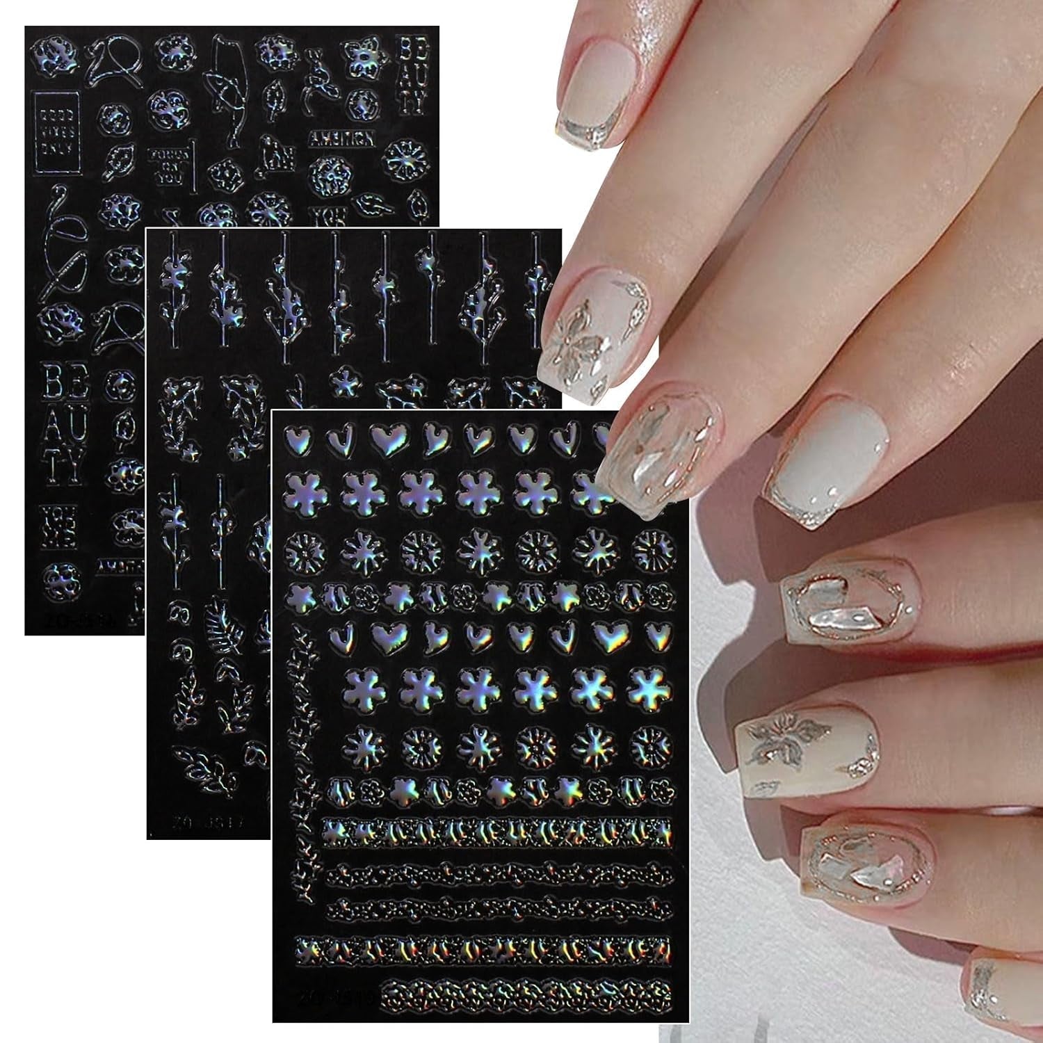 Jmeowio Nagelsticker Aurora Geometrisch 12 Blatt Nail Art Sticker Selbstklebend Nagelaufkleber Bunt Decoratie Nageldesign Zubehör