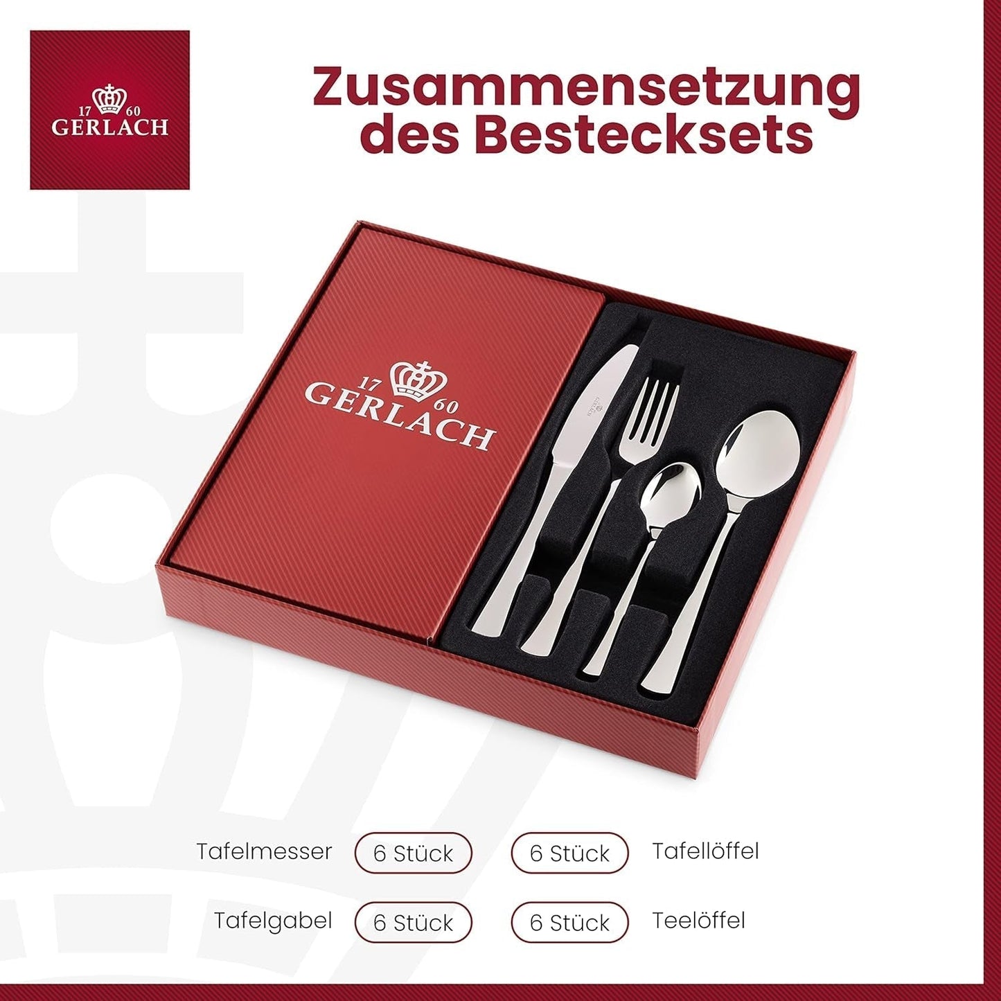 Gerlach 1760 Tunea Set, RVS bestek, 24-delig, 6 personen Keuken Naty Shop