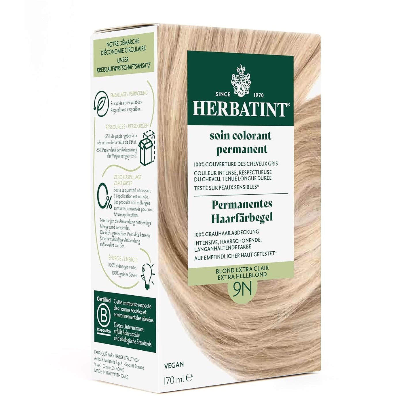 Permanente haarverfgel 6N donkerblond - 170ml I Ammoniakvrij, 100% grijze haardekking Ik getest op een gevoelige huid, met 8 plantenextracten Naty Shop Haarverf 9N Zeer lichtblond